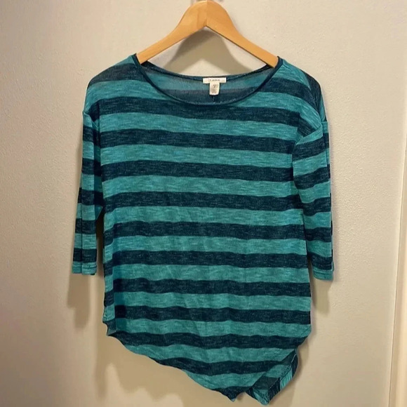 Caslon woman’s blue and turquoise striped three quarter length shirt - Picture 2 of 8
